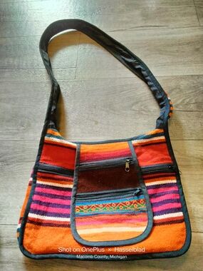 Colorful Striped Shoulder Bag - Orange Multi